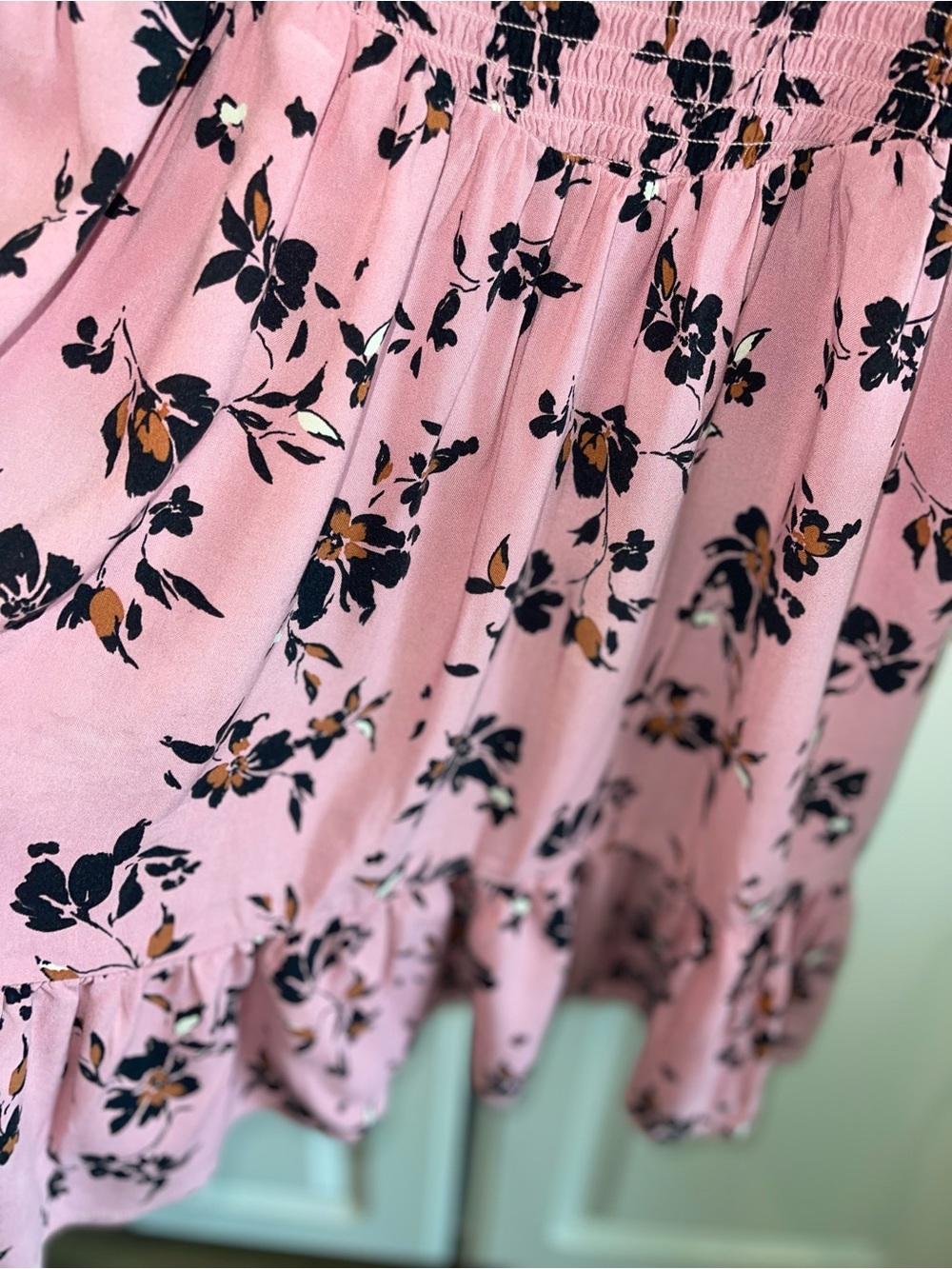 Girls Pink Floral Square-Neck Smocked Dress
